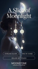 Load image into Gallery viewer, 'Slice of Moonlight' Moonstone sterling Earrings. 2 3/4" long