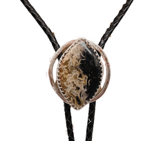 Load image into Gallery viewer, Bolo tie with a petrified palmwood stone  on a white background
