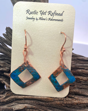 Classic Copper Earrings with Blue Patina