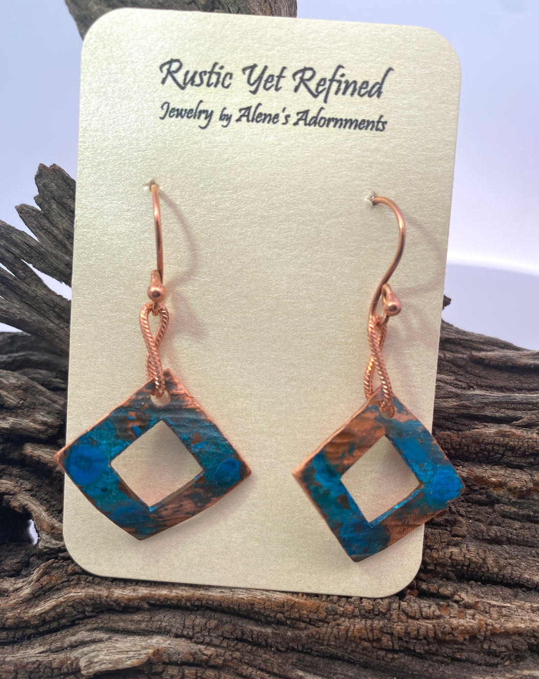 Classic Copper Earrings with Blue Patina