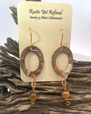 Classic Copper Hoop and Tiger Eye earrings