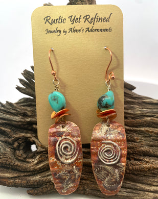 Classic Copper Turquoise Spiral Earrings