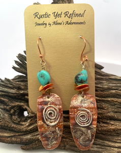 Classic Copper Turquoise Spiral Earrings