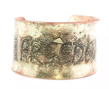 Load image into Gallery viewer, 'FREEDOM' Copper and silver Cuff Bracelet with etched American flag design, handmade in Arizona, unique patriotic accessory.