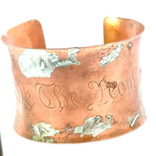 Load image into Gallery viewer, Copper bracelet with engraved text on a white background