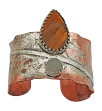 Load image into Gallery viewer, Copper, Sterling, Tiger Eye and Druzy Quartz Cuff Bracelet