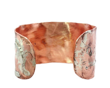Load image into Gallery viewer, Copper cuff bracelet with a textured surface from the back