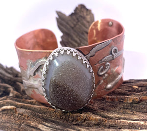 Copper, Sterling and Druzy Quartz Cuff Bracelet