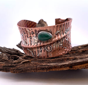 Copper, Sterling, Malachite Cuff Bracelet