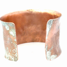 Load image into Gallery viewer, Copper cuff bracelet with textured surface on a white background