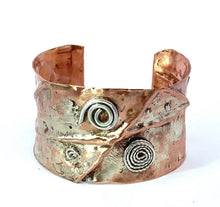 Load image into Gallery viewer, sacred spiral copper and sterling cuff bracelet