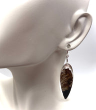 Load image into Gallery viewer, &#39;South Seas Treasure&quot; Indonesian Amber Fine Silver earrings 2 1/4&quot; long