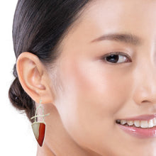 Load image into Gallery viewer, Close-up of a woman wearing a druzy carnelian stone earring 