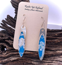 Load image into Gallery viewer, Cloud Dreams. Plume agate doublet gem earrings in fine silver. 2 3/8&quot; long