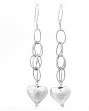 Load image into Gallery viewer, Silver hoop earrings with heart pendants 