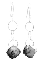 Load image into Gallery viewer, Pair of earrings with circular top and dendritic agate gems.