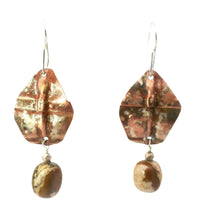 Load image into Gallery viewer, Pair of earrings with brown and gold stone drops on a white background