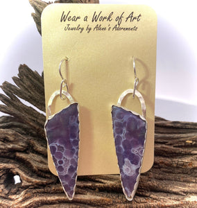 fine silver and grape agate gemstone earrings in natural setting