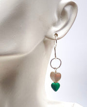 Load image into Gallery viewer, heart earrings shown on ear lobe