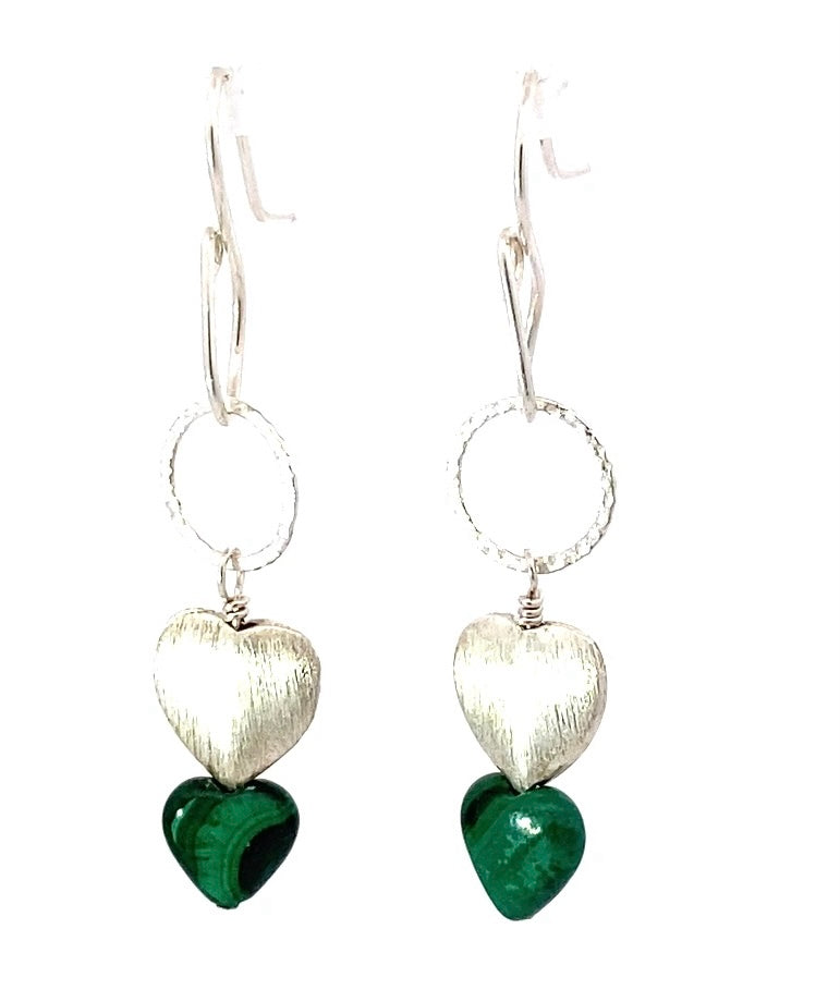 sterling heart and malachite earrings