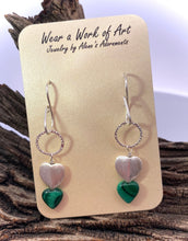 Load image into Gallery viewer, tiny malachite gems in heart earrings