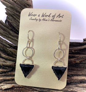 Faceted Onyx sterling Silver earrings 1 3/4" long