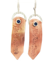 Load image into Gallery viewer, Patriot Collection. Copper and sapphire  We The People earrings 2 1/2" long