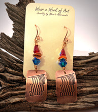 Load image into Gallery viewer, Patriot Collection. Copper Swarovski crystal Flag earrings 2 3/4" long