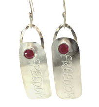 Load image into Gallery viewer, Patriot Collection. Fine Silver and Ruby earrings 2 1/8" long