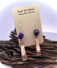 Load image into Gallery viewer, Buried Treasure Copper and Sterling Amethyst Earrings. 2 3/4&quot; long