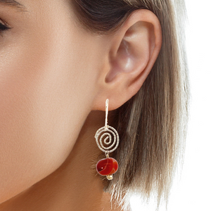 'South Seas Treasure' Sacred Spiral Carnelian earrings 1 5/8" long