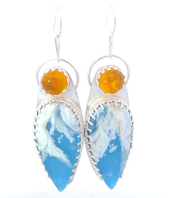 plume agate and Baltic amber earrings