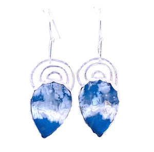 Cloud Dreams. Plume agate doublet gem earrings Sacred Spiral Collection 1 7/8" long