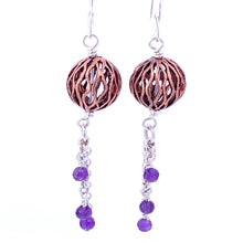 Load image into Gallery viewer, &#39;Buried Treasure&#39; Amethyst earrings in sterling silver and copper 3&quot; long&quot;