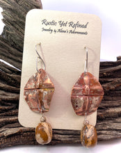 Load image into Gallery viewer, Copper earrings on a rustic card with &#39;Alene&#39;s Adornments&#39; branding.