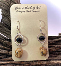 Load image into Gallery viewer, &#39;Desert Sands&#39; Collection. Picture Jasper and onyx Sterling Earrings. 1 3/4&quot; long