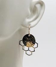 Load image into Gallery viewer, honeycomb earrings shown on lobe