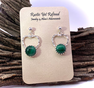 'From the heart'  Malachite and sterling Silver post earrings 1 " long