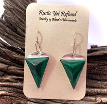 Load image into Gallery viewer, malachite earrings on romance card