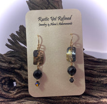 Load image into Gallery viewer, onyx and gold earrings on romance card