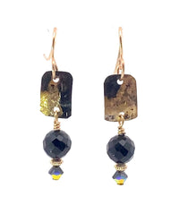 Load image into Gallery viewer, golden steel earrings with faceted onyx gems