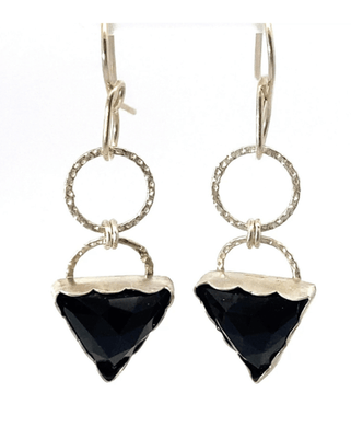 Faceted Onyx sterling Silver earrings 1 3/4