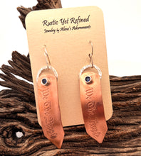 Load image into Gallery viewer, Patriot Collection. Copper and sapphire  We The People earrings 2 1/2" long
