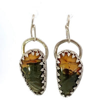 Load image into Gallery viewer, forest green and caramel jasper earrings