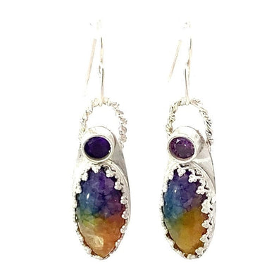 amethyst and solar quartz earrings