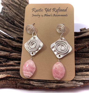 sacred spiral earrings pink rhodochrosite