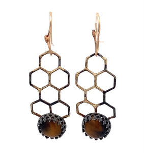 golden steel honeycomb earrings