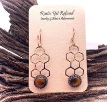 Load image into Gallery viewer, tiger eye and gold earrings