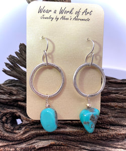 Southwest Radiance  Natural Turquoise Earrings. 2 3/8" long