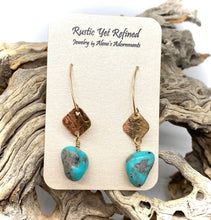 Load image into Gallery viewer, gold and turquoise earrings in natural setting